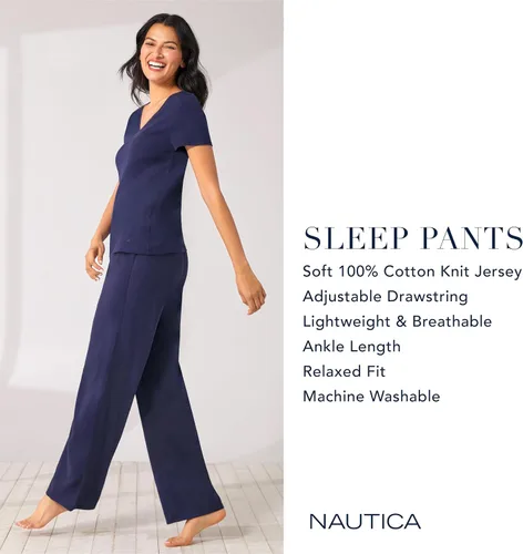 Vista 4 de Nautica Ropa de dormir de algodón para mujer, pantalones de pijama de punto de jersey (talla regular y grande)