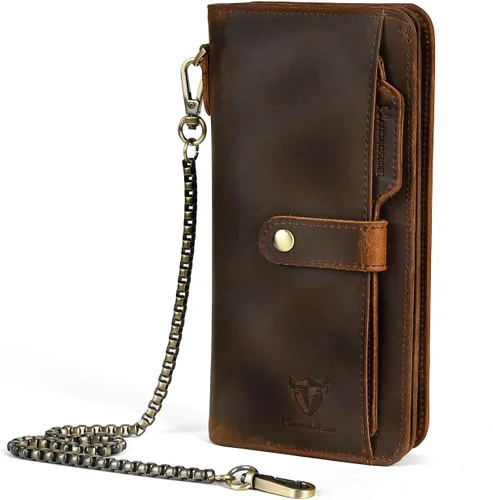 Vista 73 de Genuino Caballo Loco Cuero Regalo de Viaje Moneda Bolsillo Tarjetero Organizador Largo Cadena Rfid Cartera Monedero Con Broche Para Hombres Hombres