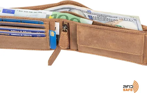 Vista 5 de DiLoro Billetera de cuero para hombre de tamaño completo con cremallera plegable y protección RFID