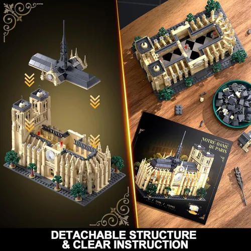 Vista 5 de Notre Dame de Paris - Juego de construcción de arquitectura con luz LED, 1757 piezas, modelo coleccionable de bloques de construcción emblemáticos