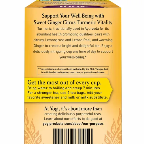 Vista 3 de Yogi Tea Sweet Ginger Citrus Turmeric Vitality - 16 bolsas por paquete (4 paquetes) - Té orgánico de raíz de jengibre y cúrcuma - Apoya el bienestar