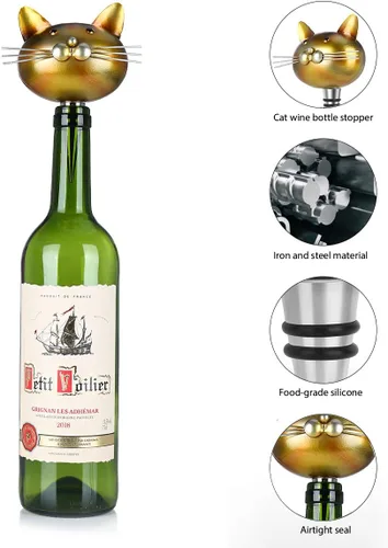Vista 3 de Tapón de botella de vino para gatos, tapones de metal para botellas de bebidas, los mejores accesorios de regalo para los amantes de los gatos