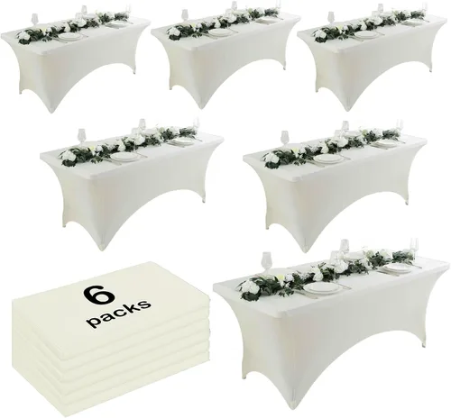 Vista 12 de Paquete de 2 manteles de elastano negro de 6 pies – Manteles ajustados – Mantel elástico de ajuste universal para mesas plegables – Sin arrugas