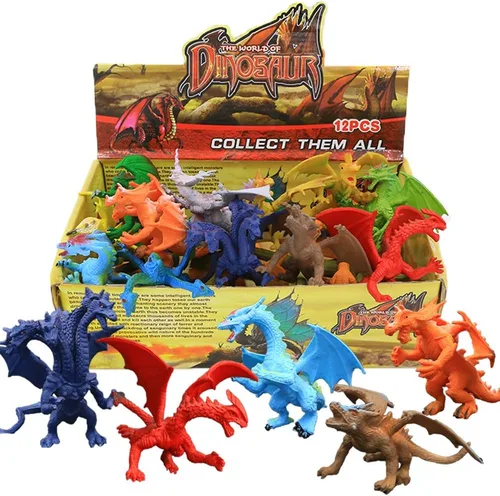 Vista 6 de Juego de juguetes de dragón con detalles realistas de 4 pulgadas con caja de regalo, 12 piezas de mini figuras de dragón en y estilos, juguete