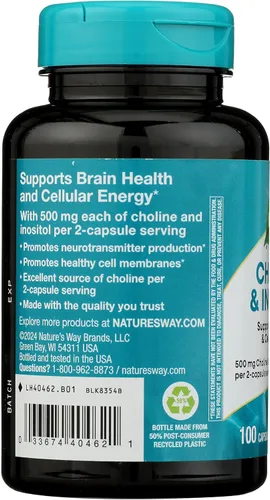Vista 6 de Nature's Way Colina e inositol, salud cerebral*, energía celular*, 1000 mg por porción, 100 cápsulas