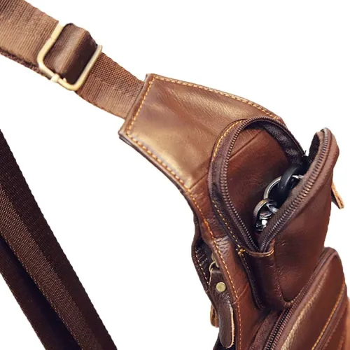 Vista 5 de Mochila estilo bandolera de piel para hombres y mujeres bandolera de hombro al pecho mochila de uso diario para viajes al aire libre campamento