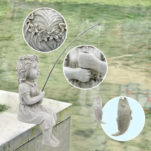 Vista 4 de Nacome Regalos para jardín, hogar, Mon Grandma The Little Fishergirl Garden, estatua de decoración del hogar, escultura de figura de pescador, al