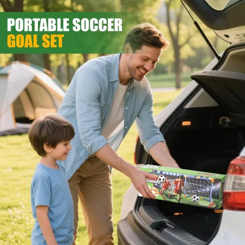 Vista 7 de Soccer Goal Set 23" W×18" H×12" D, Portable Soccer Goal Training Equipment, Mini Soccer Net with 3 Soccer Ball for Sports Game, Soccer Set for Kids