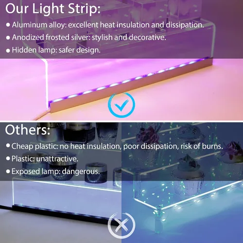 Vista 5 de Organizador de Exhibición de Acrílico de 12" con Luz LED - Soporte de Perfume de 3 Niveles y Estantes Escalonados de Exhibición, Organizador