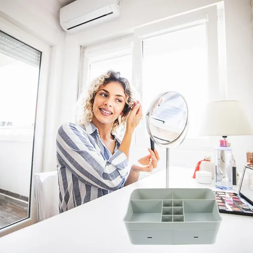 Vista 7 de Cabilock Organizador de maquillaje para encimera de baño, estante de almacenamiento de plástico, soporte para brochas de maquillaje, organizador