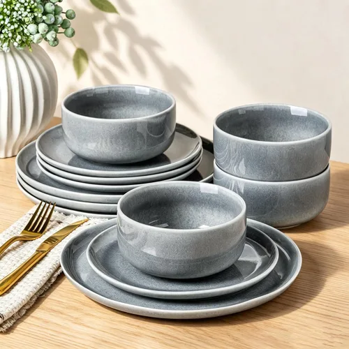 Vista 12 de AmorArc Dinnerware Sets for 4, Ceramic Plates and Bowls Sets (12 Piece)