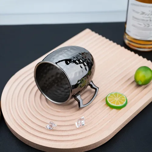 Vista 5 de TJ Moscow Mule - Juego de 2 tazas de mula, taza martillada negra, 17 onzas Negro