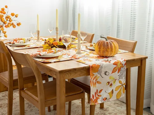 Vista 8 de YiHomer Colección de mesa de otoño y Acción de Gracias para decoración de cocina, comedor, fiestas, cosecha, hojas de otoño, juego de manteles