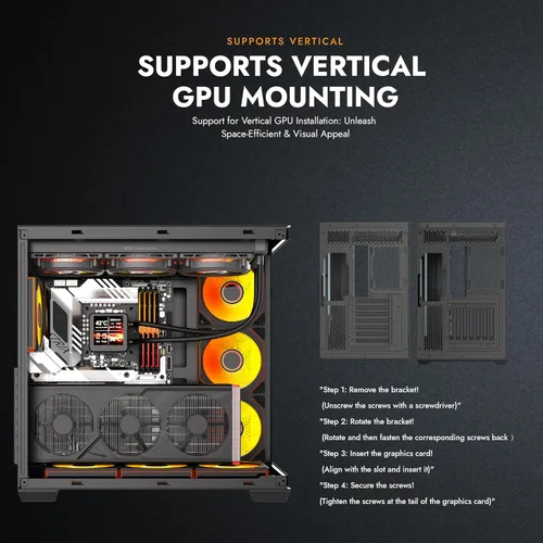 Vista 7 de darkFlash C280 E-ATX - Funda para juegos de PC de torre completa, 7 ventiladores ARGB incluidos, vidrio templado de 270°, compatible con placa base