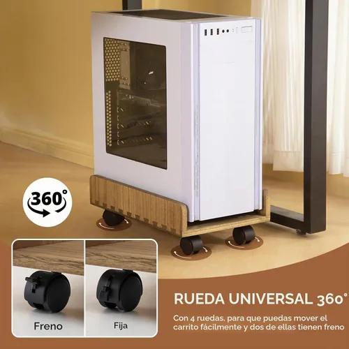 Vista 4 de KIRIGEN Soporte de torre de madera para computadora con ruedas, carrito de Carrito de madera de 15.74 x 9.84 x 5.12 pulgadas con 4 ruedas giratorias