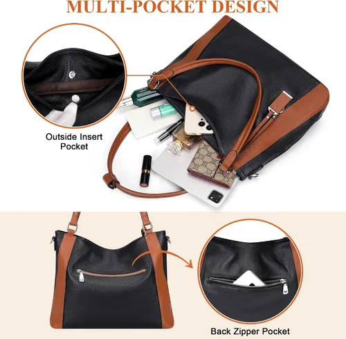 Vista 4 de Over Earth Genuine Leather Purses for Women Large Hobo Bags Lady Shoulder Handbags with Detachable Strap