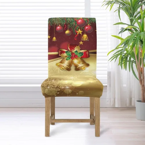 Vista 5 de HUGS IDEA Juego de 2 fundas para sillas de comedor con campanas de Navidad, lavables, fundas elásticas para sillas Parsons, fundas protectoras