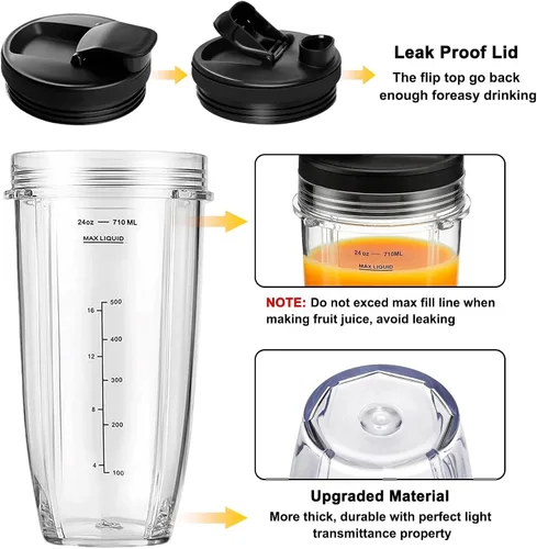 Vista 2 de Paquete de 2 vasos de licuadora de repuesto para Ninja, vasos de licuadora de 24 onzas con tapas para llevar, compatibles con Nutri Ninja Auto IQ