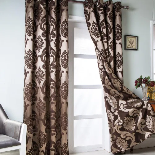 Vista 21 de NAPEARL Cortinas de damasco para sala de estar, cortinas de jacquard gótico con patrones florales, cortinas beige para dormitorio de 63 pulgadas