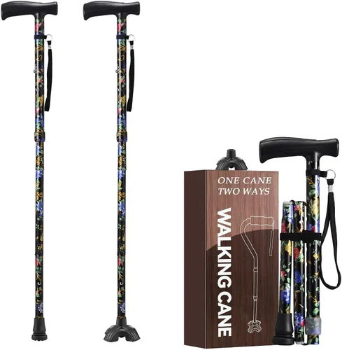 Vista 17 de Bastones florales para mujer, bastón plegable para estabilidad con base antideslizante, bastón ajustable para personas mayores, bastones plegables