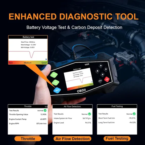 Vista 5 de Herramienta de diagnóstico de escáner OBD2 mejorada - Lector de código de motor con probador de batería, EVAP, datos en vivo, modo 6/8, herramienta