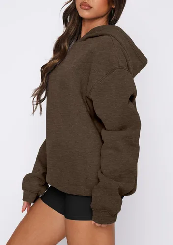 Vista 35 de onlypuff Sudadera casual con capucha para mujer, de manga larga, con bolsillo de canguro, hombro caído