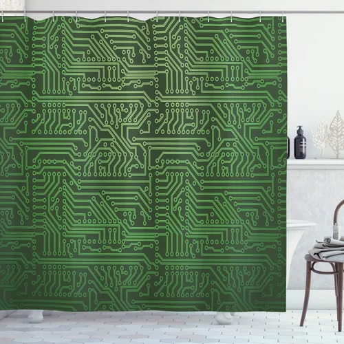 Vista 7 de Ambesonne set de cortina para baño decorativa de tela de poliéster con ganchos