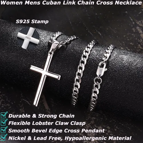 Vista 3 de MILACOLATO Collar de cruz para hombres y mujeres Cadena de eslabones Figaro de 0.197 in fuerte o cadena de eslabones cubanos Collares de cruz