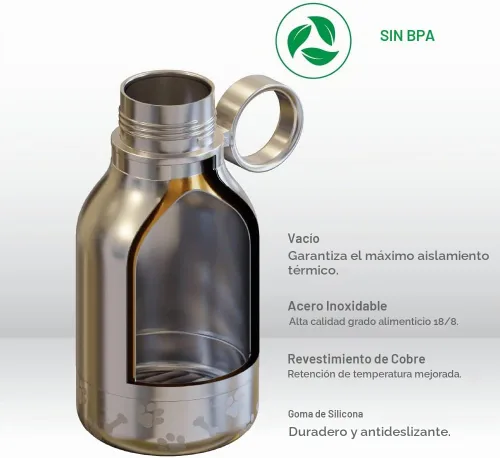 Vista 6 de Botella Buddy de Asobu, una botella de agua aislada de acero inoxidable con cuenco de agua removible para perros y cuenco de almacenamiento