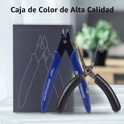 Vista 7 de Microworld Herramientas de modelo de metal 3D, 2 unids/set de mini alicates de nariz plana con mango de agarre cómodo, profesional para bricolaje 3D