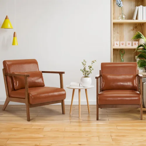 Vista 4 de MOJAY Silla Decorativa Moderna con Otomana, Silla de Brazos Tapizada en Cuero Sintético PU para Sala de Estar, Dormitorio, Balcón, Recepción