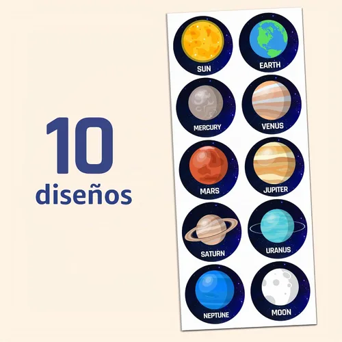 Vista 4 de Calcomanías del sistema solar planeta para niños, 1.5 pulgadas - 20 hojas, 200 calcomanías