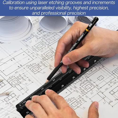 Vista 5 de Triangular Scale, 30 cm Architect Ruler, Drawing Ruler, Aluminium Scale Ruler for Architects, Students, Draftsmen and Engineers, Black