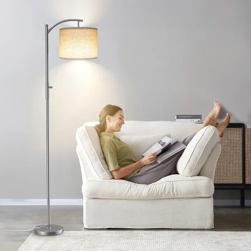 Vista 7 de Lámpara de pie regulable, lámparas de pie de arco para sala de estar, lámpara de pie moderna de atenuación continua con pantalla de lino, lámpara