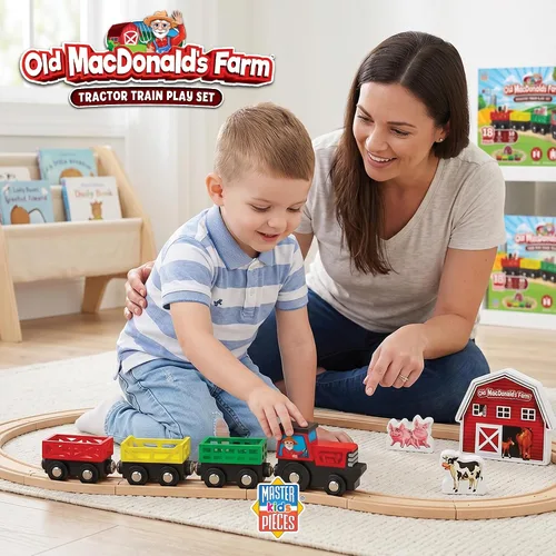 Vista 4 de MasterPieces Juego de trenes de madera - Old Macdonald 18 piezas