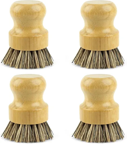 Vista 8 de AUEAR, Cepillo de bambú natural para fregar platos, cepillos de limpieza para ollas, cerdas de coco para sartenes de hierro fundido