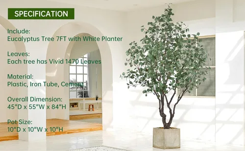 Vista 5 de Árbol de eucalipto artificial de 7 pies con 1470 hojas y maceta