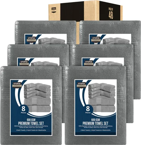 Vista 13 de Set de toallas Premium 700 GSM, 8 piezas; 2 toallas de baño, 2 toallas de mano y 4 paños, algodón, lavable a máquina, calidad de hotel, supersuave