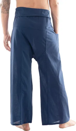 Vista 4 de CandyHusky Pantalones de pescador tailandés, pantalones de pirata de algodón para hombre, pantalones de descanso, pantalones samurái, disfraz gitano