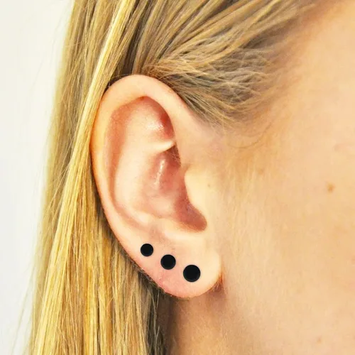 Vista 3 de Aretes de titanio de punto plano y bola hipoalergénicos para mujeres, hombres y niñas, oro rosadoradoplatanegro, aretes de disco redondo de 0.118in