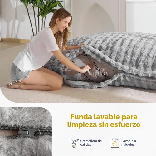 Vista 8 de MAXYOYO Puf gigante con almohada, silla convertible 3 en 1 Gris ceniza