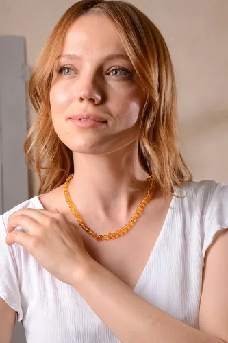 Vista 27 de Collar de ámbar para mujer con cierre de plata chapada en oro de 18 quilates, 19 pulgadas con extensor de 2 pulgadas, hecho a mano con cuentas