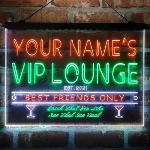 Vista 17 de Letrero de luz de neón LED tricolor personalizado VIP Lounge Bar Personalizar Nombre Fecha Texto Cita Fuente Verde y Rojo y Amarillo 13 x 8.7