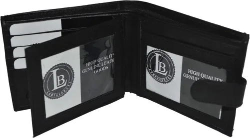 Vista 2 de Leatherboss Cartera plegable para hombre con cierre a presión, color negro de 4 x 3.14 pulgadas