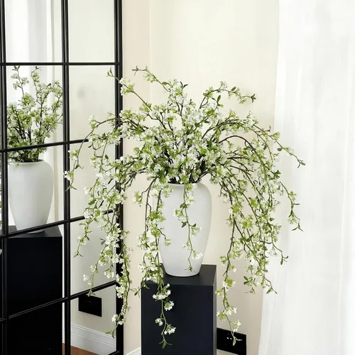 Vista 14 de Zeyune 6 ramas artificiales con brotes burdeos de 40 pulgadas, de plástico sintético de hoja perenne, para florero, bricolaje, hogar, oficina, boda