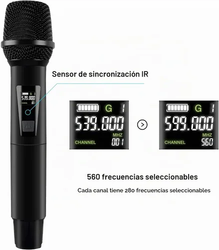 Vista 9 de PRORECK UK-2000 UHF Sistema de micrófono inalámbrico de 2 canales con dos micrófonos de mano, rango de frecuencia seleccionable 560, perfecto