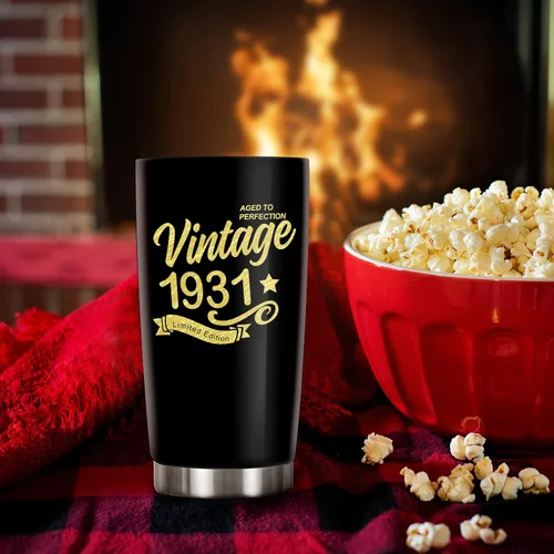 Vista 3 de Vasos de feliz cumpleaños 95 para hombres y mujeres, regalos de acero inoxidable en el año 1931, regalo de cumpleaños de 95 años para esposa