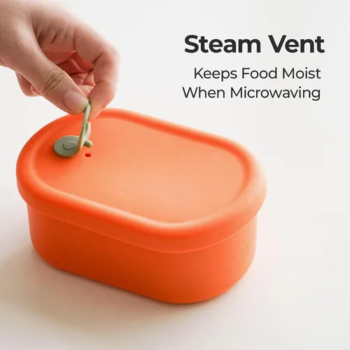 Vista 4 de Recipiente de comida de silicona coreana con ventilación de vapor, manzana verde 4pc