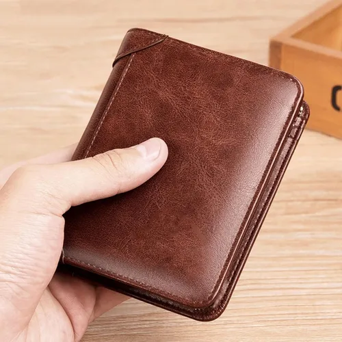 Vista 5 de TAUFE Men's Wallets, Men Wallet 3 Fold Short Credit Card Holder Genuine Leather Wallet Men Purse (Color Brown)
