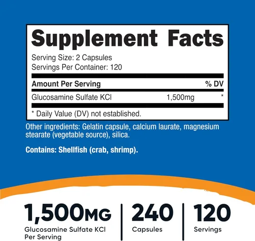 Vista 2 de Nutricost Sulfato de glucosamina 750 mg, 240 cápsulas (1500 mg por porción)
